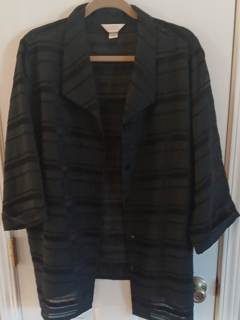 CJ. Banks Christopher & Banks Black Striped Open Front Jacket Size 2X